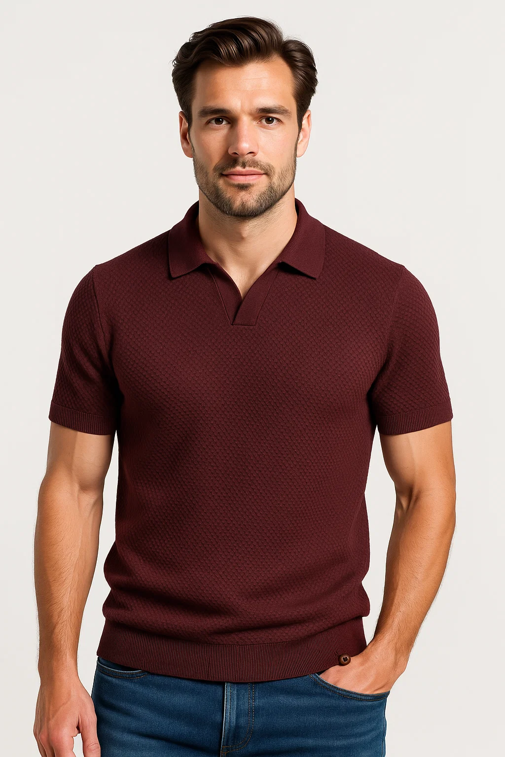 Ribbed Textured Polo | Adam – Maroon