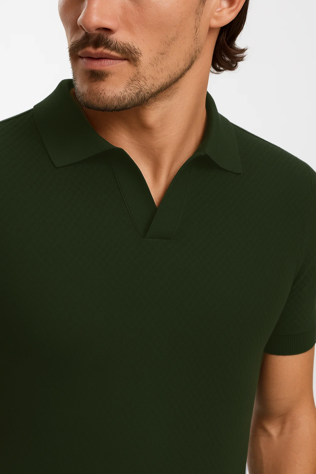 Ribbed Textured Polo | Benedict - Moss Green