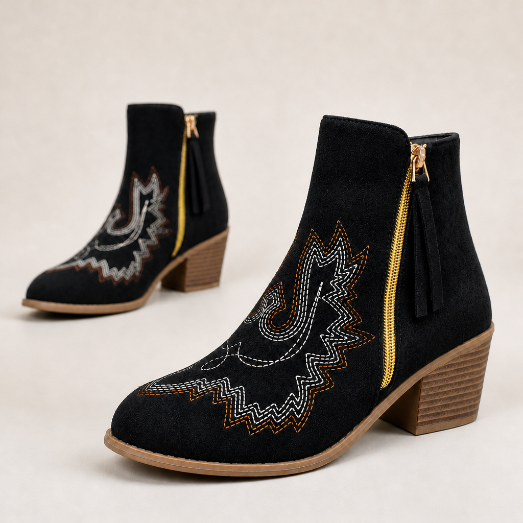 Alina Western Ankle Boots — Black