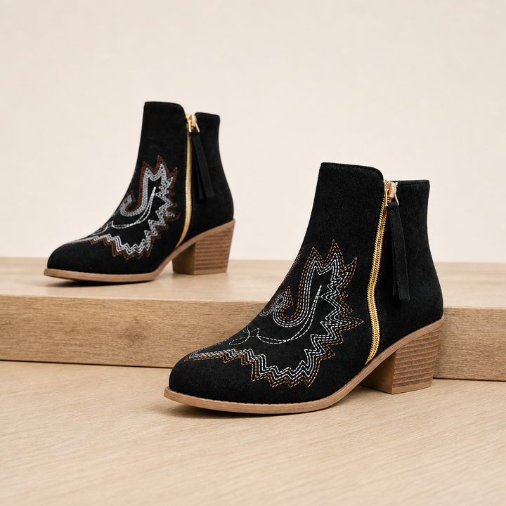 Alina Western Ankle Boots — Black