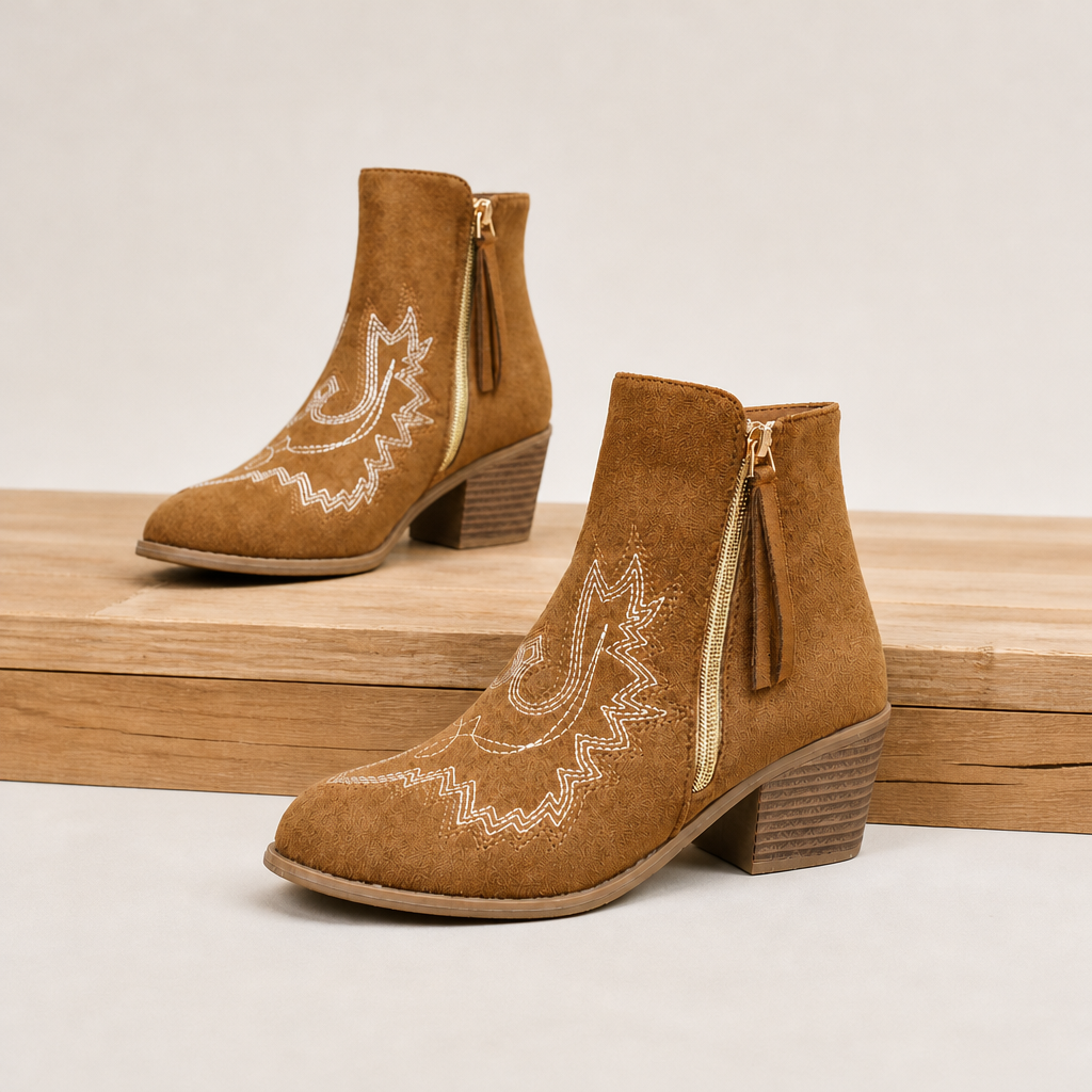 Bright yellow zipper detail on Western boot