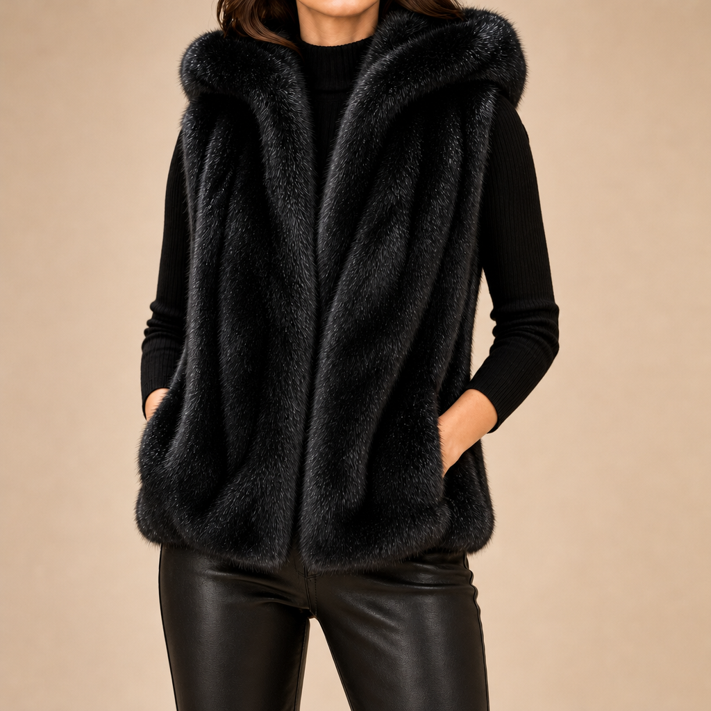 Back view of black fur vest