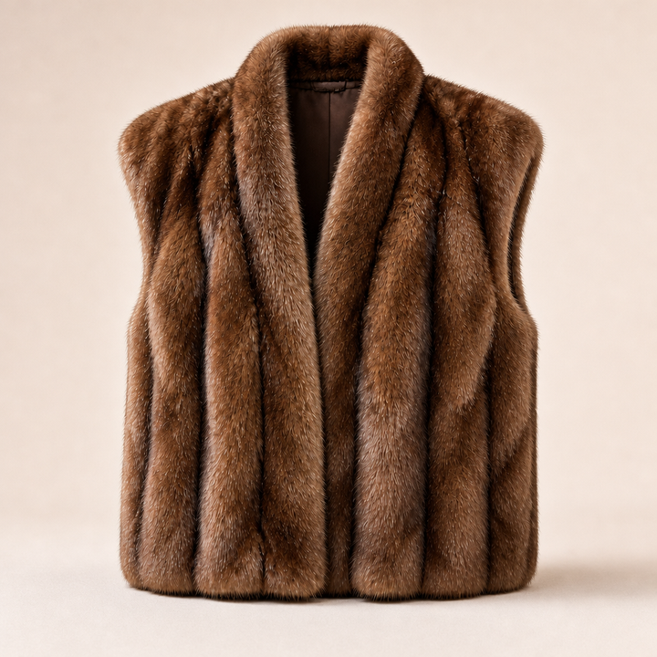 Front view of brown fur vest