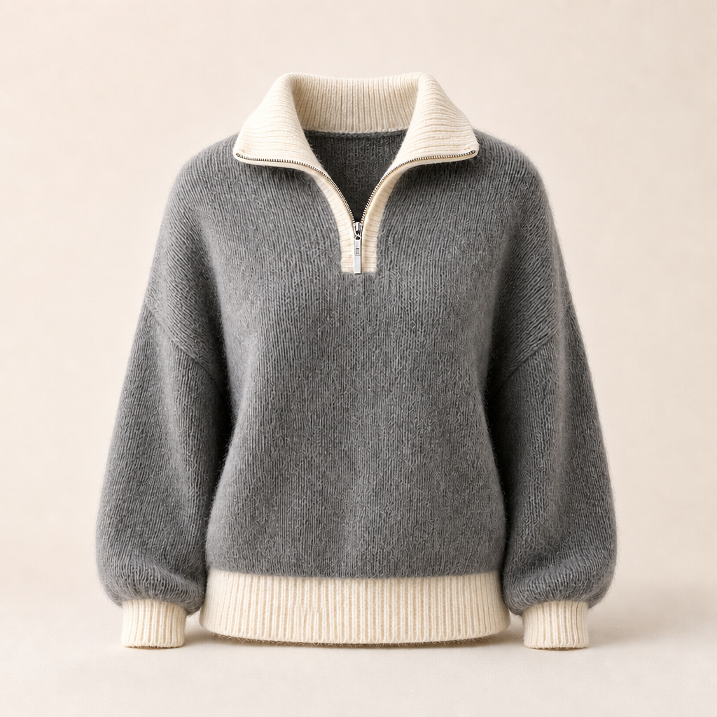 Elara Women's Stand-Up Collar Knit in Rich Brown