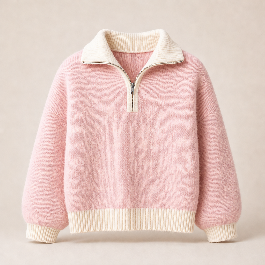 Lyra Women's Half-Zip Sweater in Blush Pink