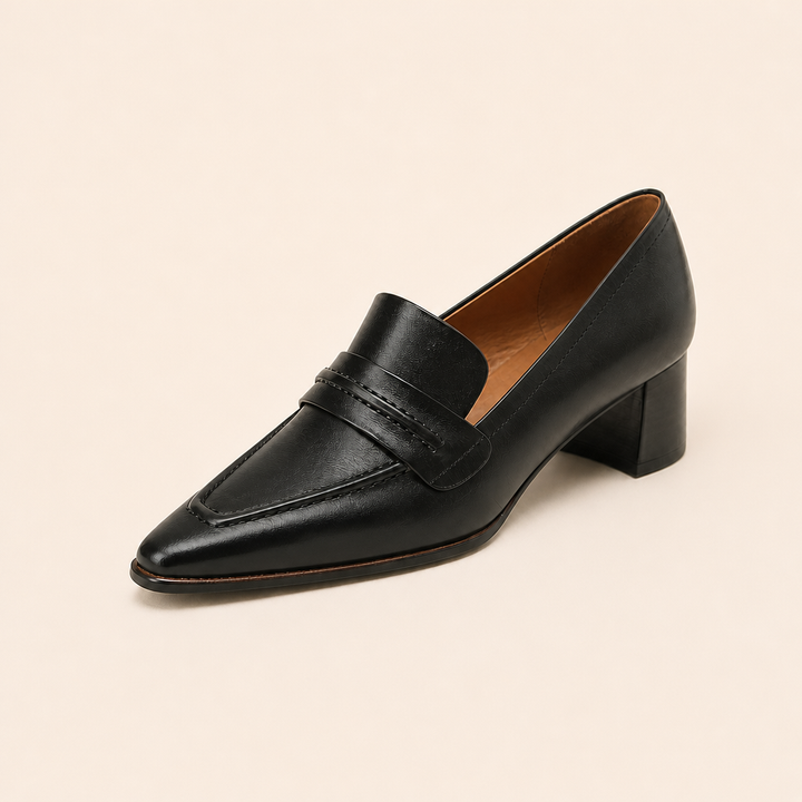 Classic black loafers with rubber sole