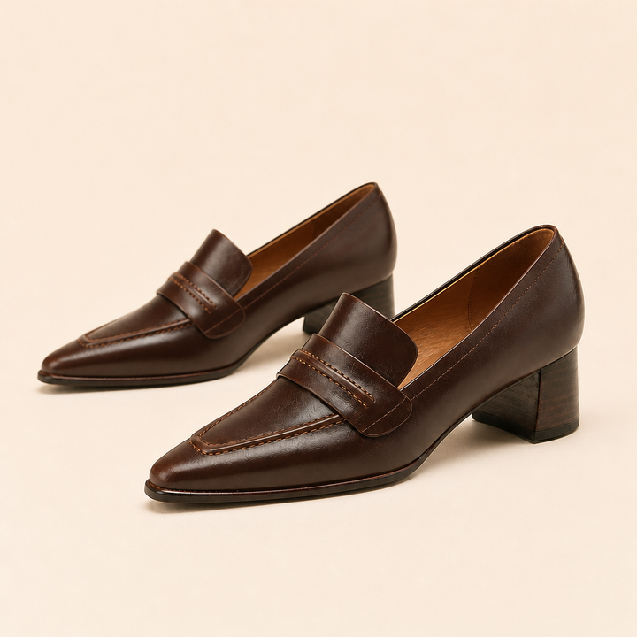 Brown loafer with pointed toe