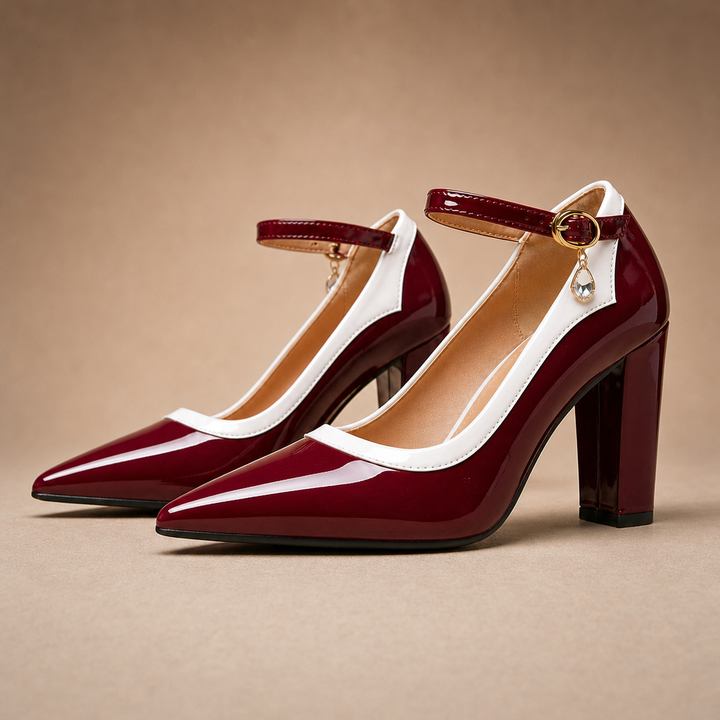 White colorblock high heels with pointed toe