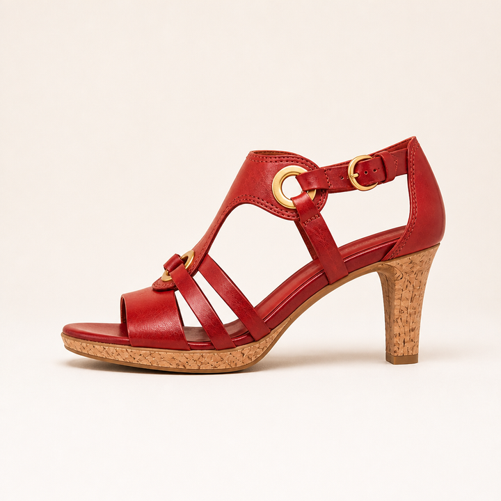 Black high heel sandals with vintage design